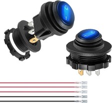 2PCS Waterproof Round Rocker Switches with Shell - 20A 12 Volt Blue Lighted Rock