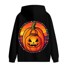 Halloween Pumpkin Lantern Back Print Unisex Hoodie, Cotton Blend Pullover S-3XL