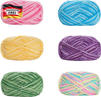 Handstrickgarn Baumwolle 6x50g bunt, weiches Mehrfarbiges Häkelnadel-Set