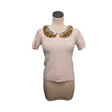 Corey Lynn Calter Sweater Womens XS Angora Embellished Collar Short Sleeve Knit