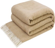 LYHome Merino Wool Blanket - Large Throw Bedspread for Sofa Bed, Single Double 