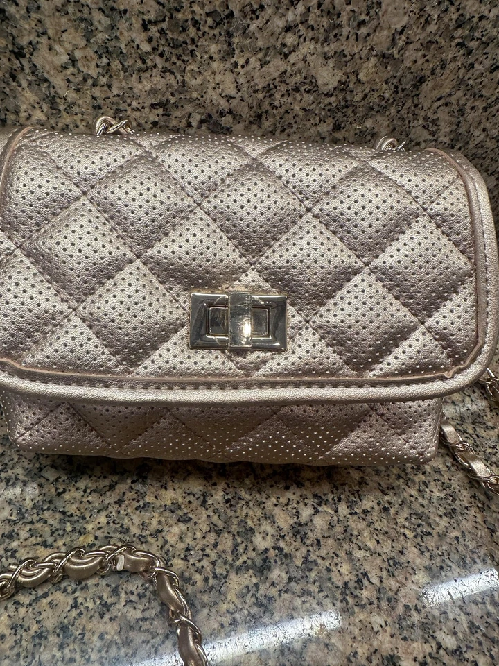 Steve Madden Crossbody Women Small Metallic Rose Gold Quilted Chain Strap Purse - Image 2 of 4