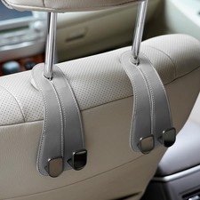 Car Headrest Hooks Vegan Leather Double Hook, Gray 2 Pack