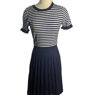 #ad #ad Draper James Dress Womens Med Pleated Knit Short Sleeve Navy NWT $48.87