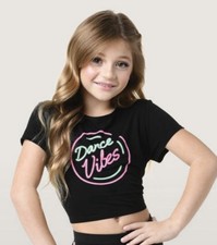 Black Crop DANCE VIBES in neon colts W/front knot Tie Size Kids 4/6