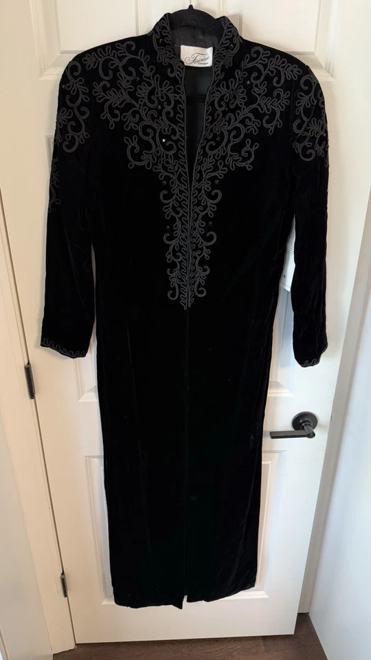 NWT VINTAGE Farinae VELVET Embroidered Soutache Duster Jacket Sz 6 Saks 90’s - Image 2 of 4