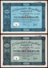 1925 IG Farben (of Zyklon B infamy) Initial Public Offering 2 Piece Stock Set F+