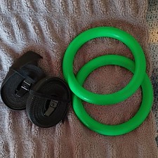 Green Plastic Gymnastics Rings with Adjustable Nylon Straps Matte Finish