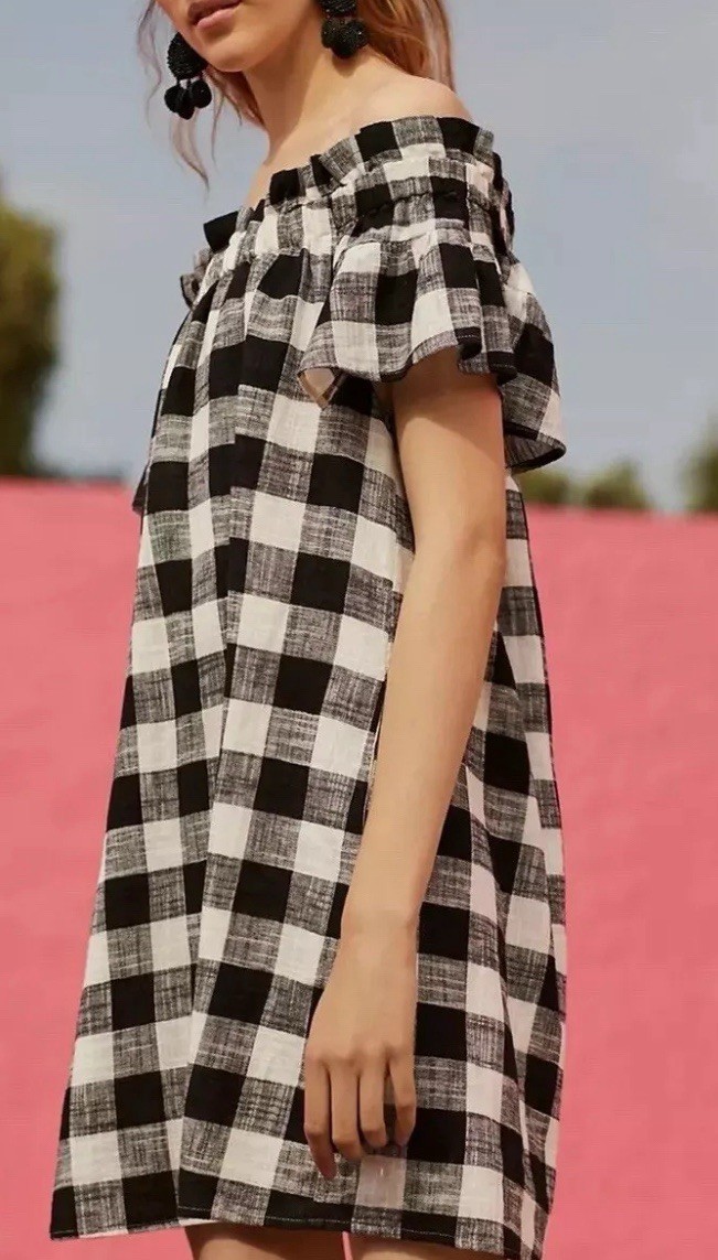 Corey Lynn Calter By Anthropologie Linen Dress Small Gingham Plaid Pockets