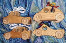 set of 4 HAND CRAFTED WOODEN TOY CARS Christmas gift child toddler