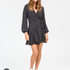 Zimmermann "Stranded" Black & White Polkadot Wrap Mini Dress Size 2 (Au8-10)