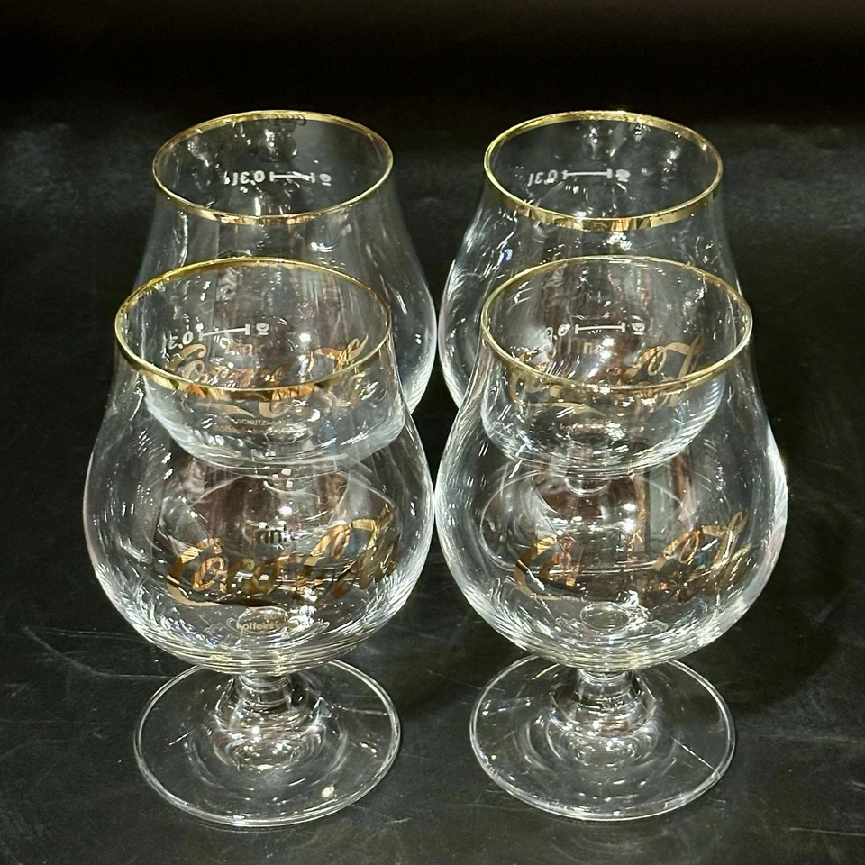 Copos de Coca-Cola alemães vintage com acabamento dourado conjunto de 4* - Imagem 2 de 4