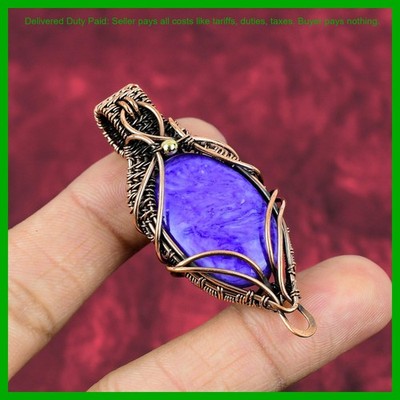 Copper Charoite Stone Handcrafted Wire Wrapped Third Eye Chakra Pendant Jewelry