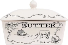 Creative Co-Op Country Stoneware Butter Dish with Lid, "Spread the Love" Message