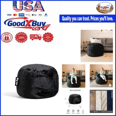 Kid's Small Plush Foam-Filled Bean Bag Chair Black - Ready to Use, 29''