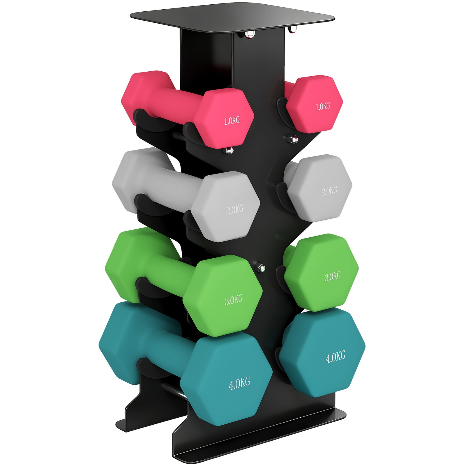 Set 8 Manubri Pesi Esagonali Antiscivolo 20 kg Totali con Supporto in Metallo e
