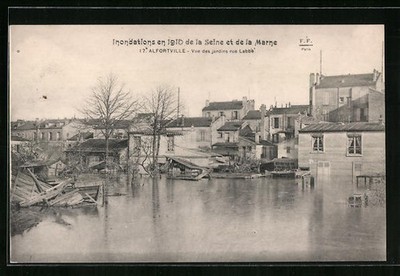 AK Alfortville, Inondations en 1910 de la Seine et de la Marne, vue des jardins 