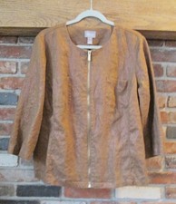 Chicos linen blazer brown shimmer XL 16 full zip pockets 3/4 sleeves jacket