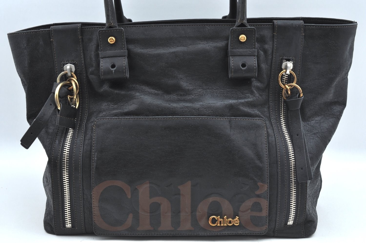 Authentic Chloe Eclipse Tote Hand Bag Leather Bla… - image 2