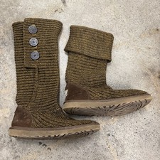 UGG Australia Classic Brown Knit Button Sequin Boots Women US 7 EU 38