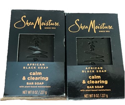 Lot of 2 Shea Moisture Calm & Clearing African Black Soap - 8 oz -NEW