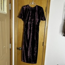 Zara Velvet Ruched Midi Purple Dress Size Small