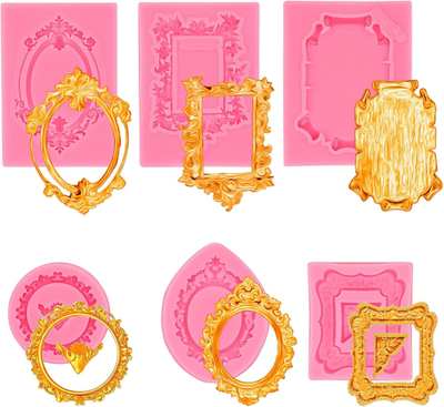 #ad #ad 6 PCS Baroque Frame Molds Silicone Picture Frame Chocolate Mold and Resin Frame $16.99