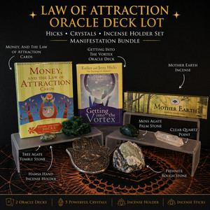 Law of Attraction Oracle Deck Lot Hicks + Crystals Incense Holder Set LOT