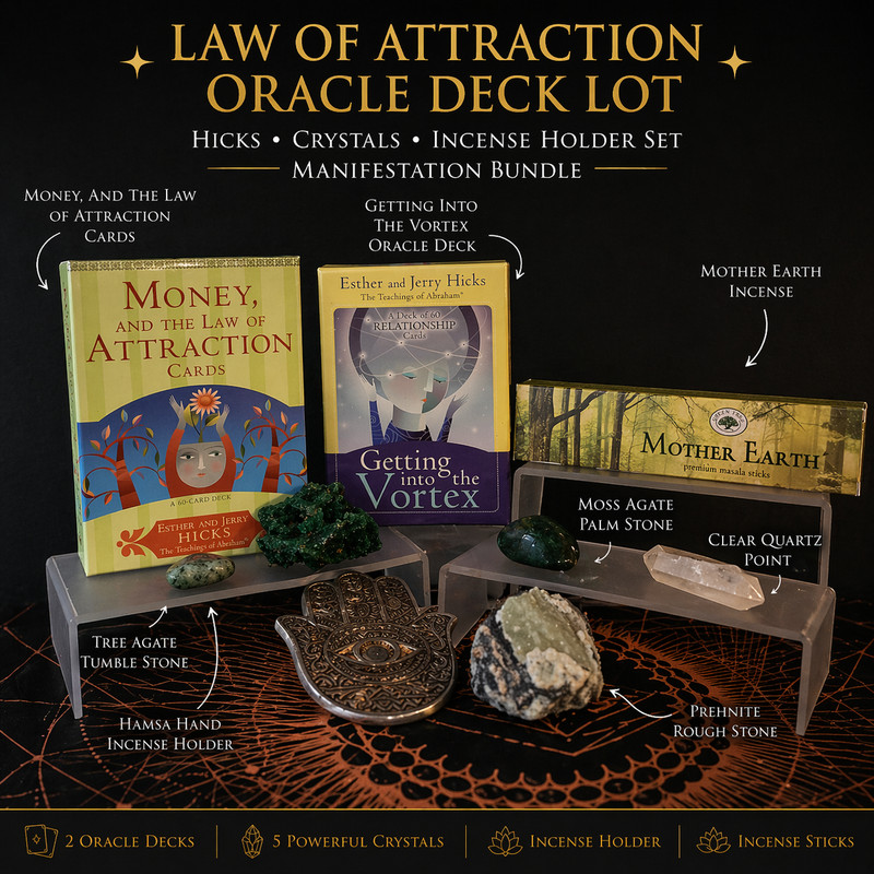 Law of Attraction Oracle Deck Lot Hicks + Crystals Incense Holder Set LOT