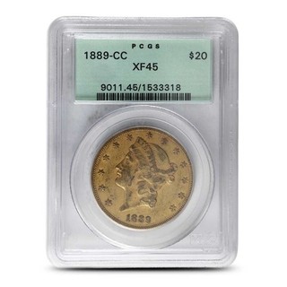 1889 CC Pre 33 $20 Liberty Gold Double Eagle Coin PCGS XF45