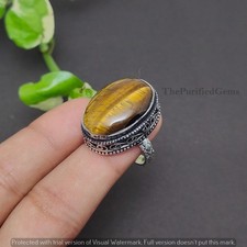 Gift Natural Tiger Eye 925 Sterling Silver Plated Statement Fine Ring Jewelry