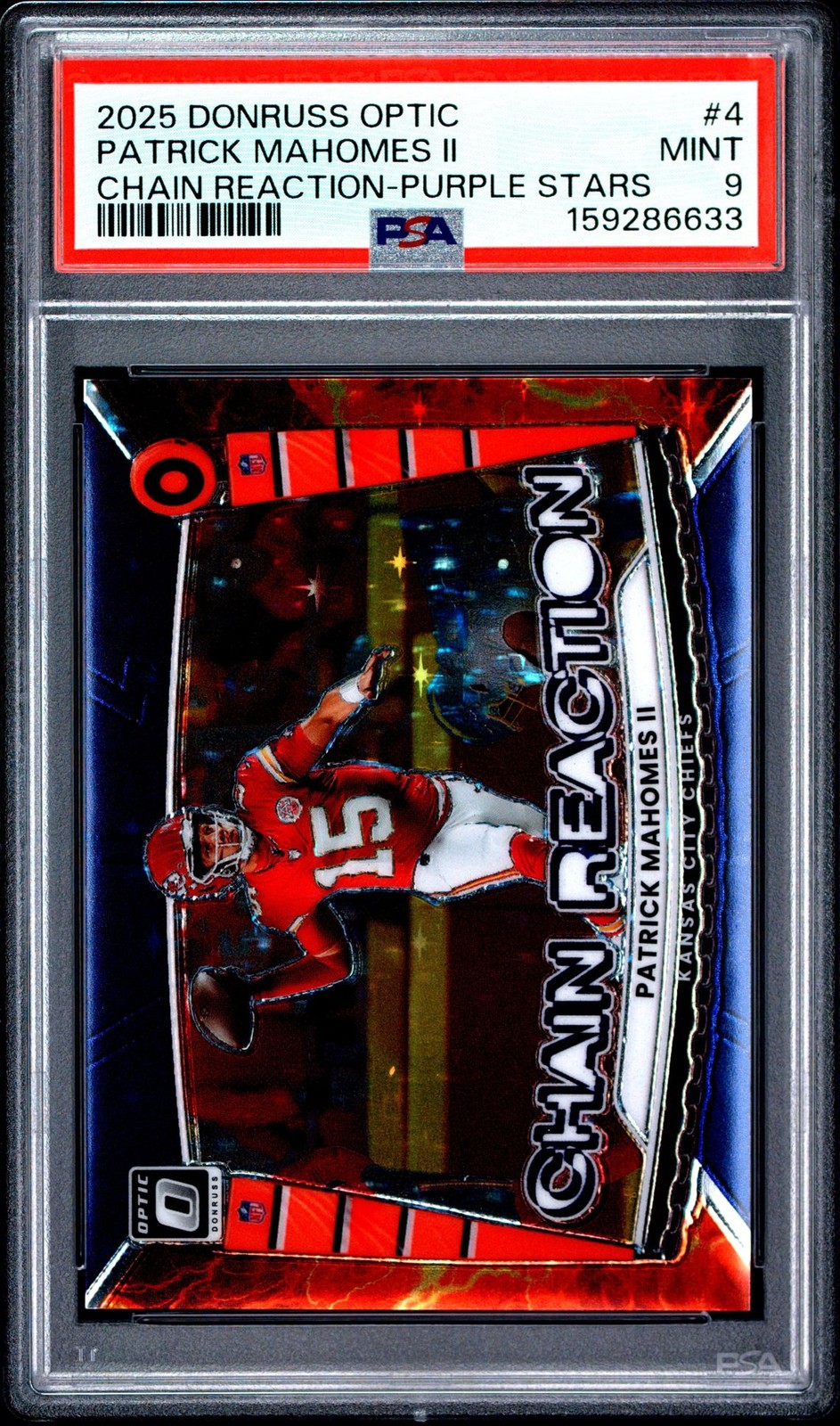 2025 Panini Donruss Optic Chain Reaction Purple #4 Patrick Mahomes Ii /25 PSA 9