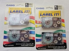 Casio EZ-Label Printer Tape Cartridge 3/8" 9mm Blk Ink Clear Tape XR-9X2s 2PKS