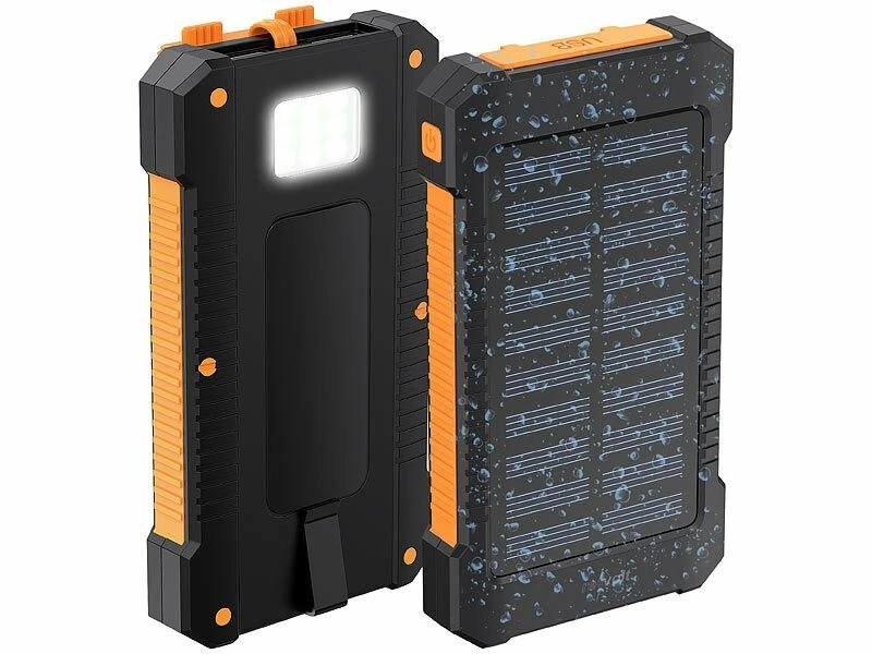 revolt Solar-Powerbank 8000mAh, 2×USB 2A, USB-C Input, LED-Lampe, IP65 Outdoor - Bild 2 von 4