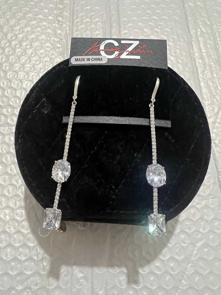 Kenneth Jane Lane Oval And Emerald Cubic Zirconia Linear Drop Earrings BNWT - Image 1 of 4