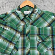 Wrangler Pearl Snap Shirt Mens XL Green Plaid Western Cowboy Rodeo Short Sleeve