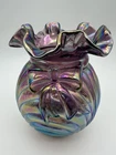 Fenton Mulberry Amethyst Carnival Glass Iridescent Caprice Bow and Drape Vase