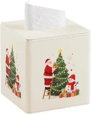 Elegant Square Christmas Tissue Box Cover with Magnetic Base - White