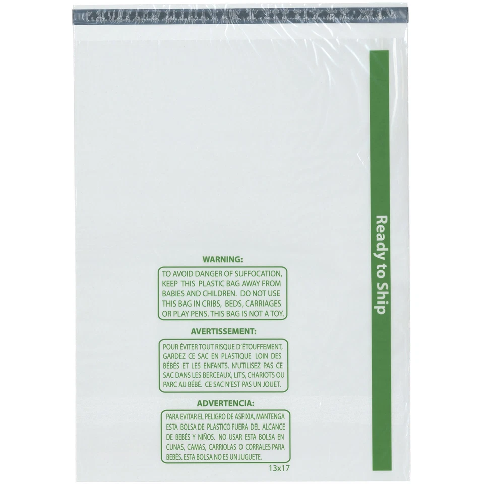 Plymor Ready to Ship 1.5 Mil Wicketed Poly Bags w/ Suffocation Warning 13" x 17" - Photo 1/1