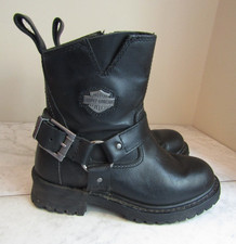 Harley Davidson Motor Cycles Black Leather Buckle Strap Boots Size 6 EU 37