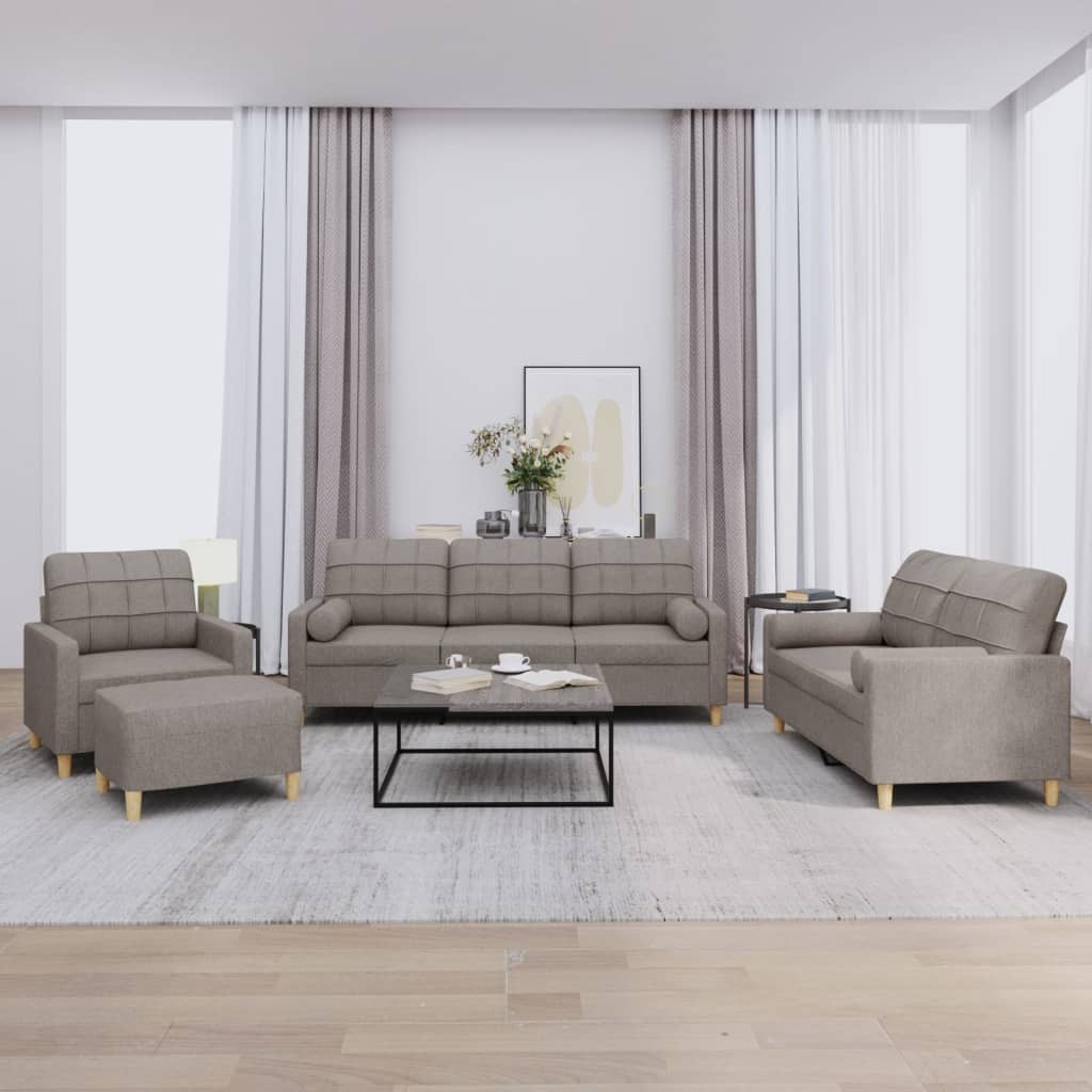 VidaXL Set Divani 4 pz con Cuscini Tortora in Tessuto