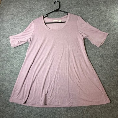 LOGO Lounge Lori Goldstein Mauve Pink Elbow Sleeve Scoop Neck A-Line Tunic Top M