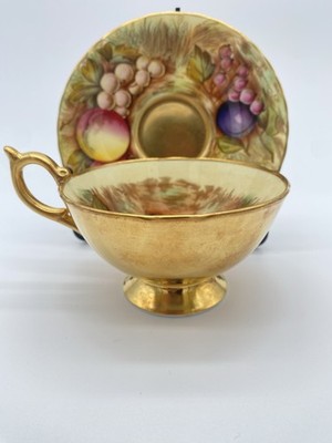 Aynsley Orchard Gold Fruit RARE GOLD OUTSIDE Tea Cup Signed D. Jones HTF Style