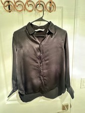 NWT ZARA Black Satin Dress Shirt Size Large US On Sale