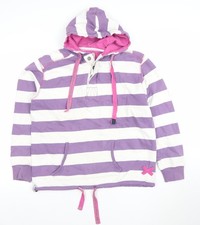 Lazy Jacks Women Purple White Striped Pullover Hoodie M 100% Cotton