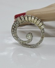Vintage Rhinestone Brooch Pin Estate Silver Tone Fashion 1"