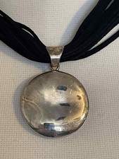 Silpada Sterling Silver wavy Disc Pendant on soft 8 strand suede necklace