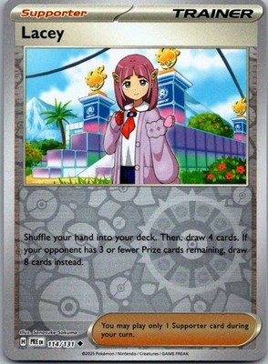 Lacey 114/131 Uncommon Prismatic Evolutions Pokemon Reverse Holo Near Mint