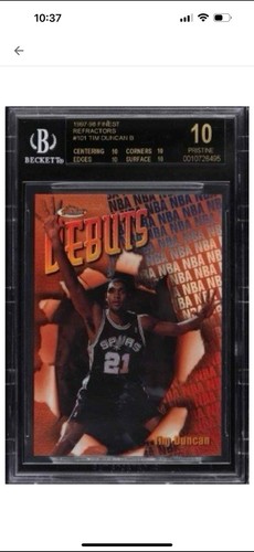1997 Topps Finest #101 Tim Duncan RC Refractor BGS Black Label 10 Spurs HOF