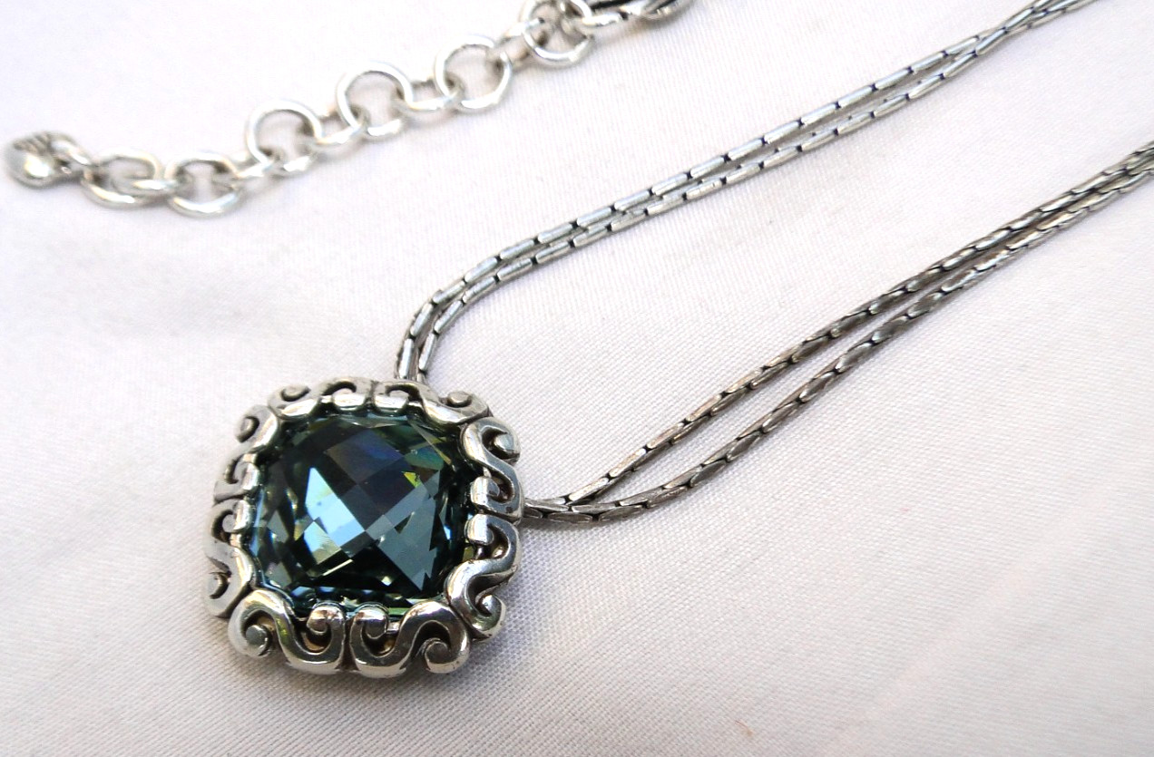 Brighton Danube Silver & Faceted Blue Crystal Double Chain Necklace